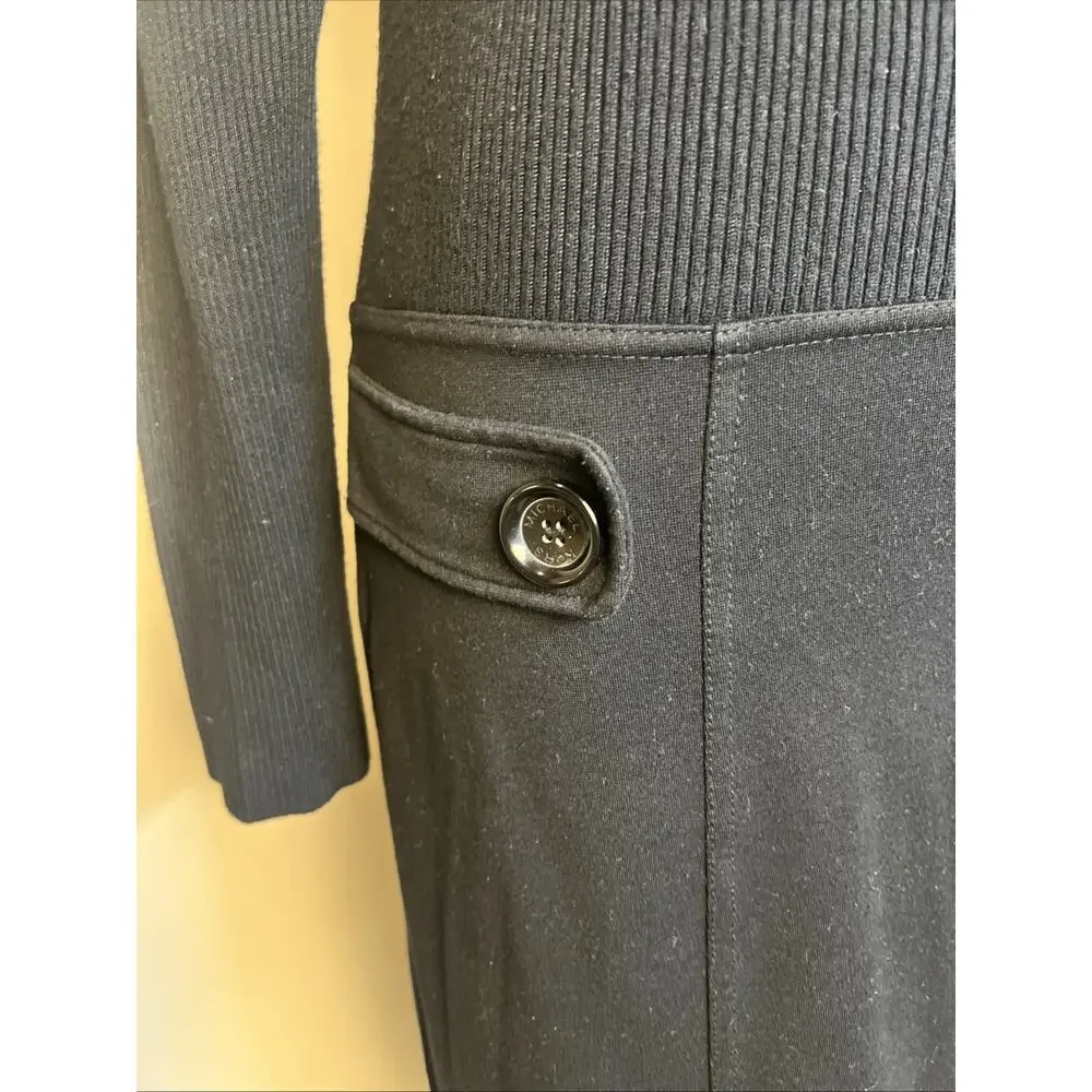 Michael Kors‎ Black Dress Medium Turtleneck Drop Waist Sweater Top Retro
